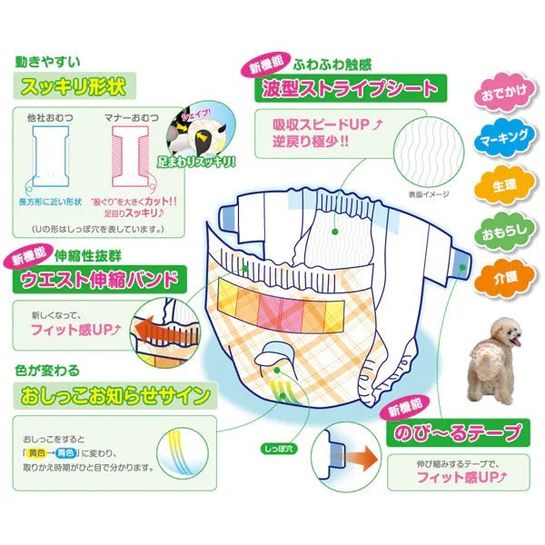 G017男の子&女の子のためのマナーおむつ のび～るテープ付 SSサイズ ジャンボパック 64枚入
