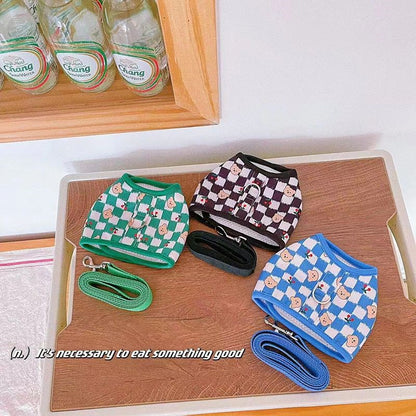 ペットの格子の胸のストラップの牽引ロープのテディは熊の貴賓の小型犬より出かけて犬の猫のベストの服を散歩します メガ割ワンピースパンツトートバッグ