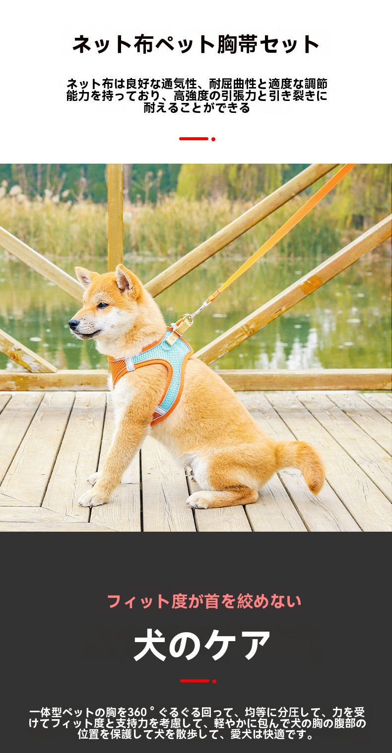 ハーネス リード 犬 2点セット 犬猫兼用 胴輪 おしゃれ 脱げない 簡単 小型犬 中型犬 大型犬 散歩 ペット ストレスフリーで快適お散步