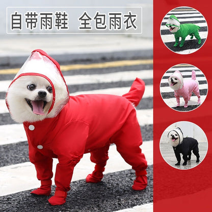 人気牽引可能子犬犬4本足マッキントッシュ防水オールインワン足付き小型犬