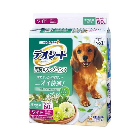 <a href="https://www.qoo10.jp/gmkt.inc/Search/brand.aspx?brandno=18151" target="_blank" class="title_brand" id="btn_brand" title="ユニ・チャーム">ユニ・チャーム</a>デオシート 消臭&フレグランス グリーンアロマの香り ワイド 60枚
