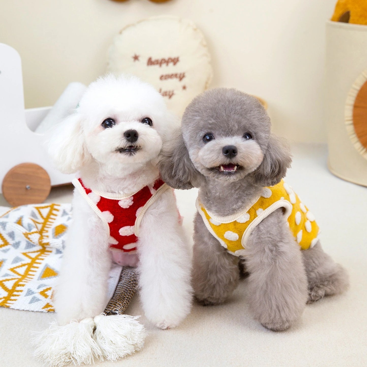 人気ペット用品犬服猫小型犬快適テディキュービック水玉フリースベスト