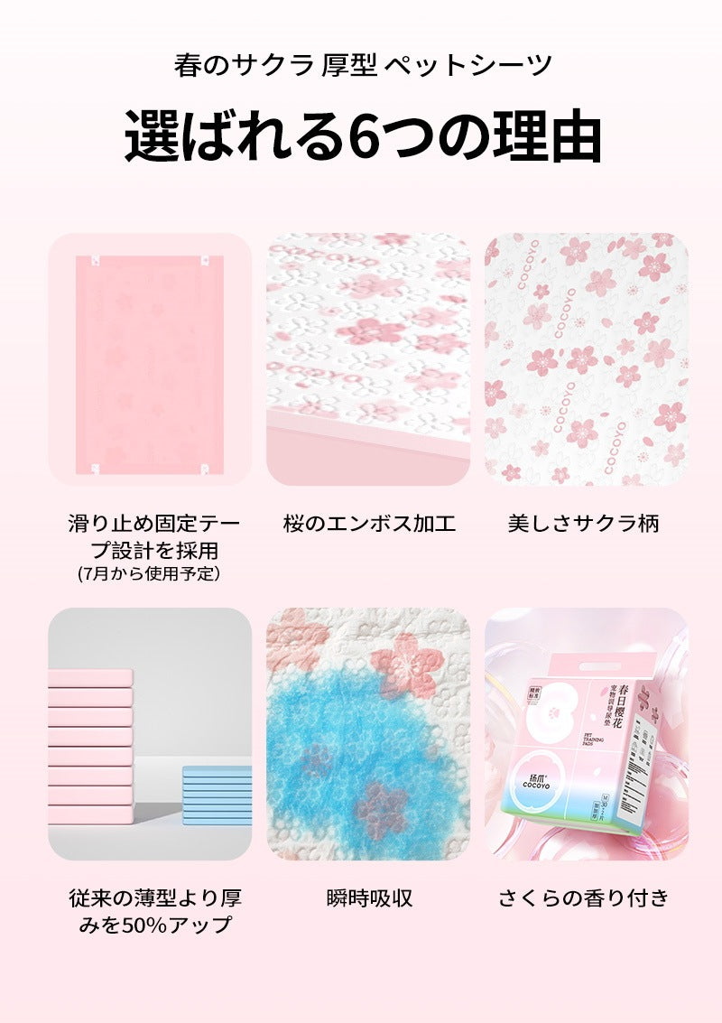 <a href="https://www.qoo10.jp/gmkt.inc/Search/brand.aspx?brandno=109151" target="_blank" class="title_brand" id="btn_brand" title="Honeycare">Honeycare</a>ペットシーツ サクラ柄入り ペットシート厚型　サイズ選択可 レギュラー ワイド スーパーワイド 256枚 128枚 64枚 まとめ買い サクラの香り付き 犬 猫 ペット用品