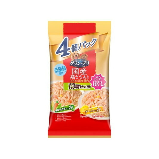 <a href="https://www.qoo10.jp/gmkt.inc/Search/brand.aspx?brandno=18151" target="_blank" class="title_brand" id="btn_brand" title="ユニ・チャーム">ユニ・チャーム</a>グランデリ 国産鶏ささみパウチ ほぐし13歳以上用4個パック 緑黄色野菜チーズ 80g4個