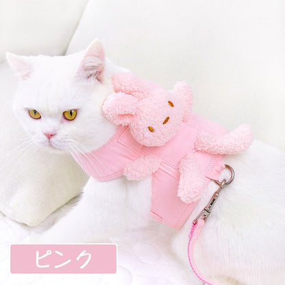 可愛い犬服のポコウサギのぬいぐるみ犬服 カラー3色 犬服 ハーネス 一体型 リード ハーネス調整可能 着やすい 散歩 子犬 猫用ペット用品 小動物用 落ちない 安全素材で作り お散歩