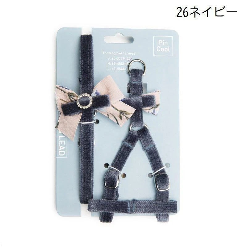 ハーネスリード2点セットペット用品犬用小型犬散歩ひも胴輪リボンドットストライプかわいいおしゃれガーリーおでかけ外出ペッ