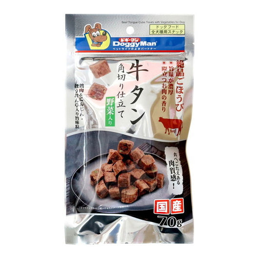 <a href="https://www.qoo10.jp/gmkt.inc/Search/brand.aspx?brandno=25753" target="_blank" class="title_brand" id="btn_brand" title="ドギーマン">ドギーマン</a>牛タン角切り仕立て 野菜入り 70g