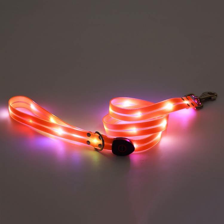 [送&料無料]リード LEDライト式リード LED 光る 首輪 ライト付き カラフル 夜間 USB 充電式 充電式 散歩 犬 発光 幅2.3cm 小型犬 点滅 犬用リード LEDライト式リード