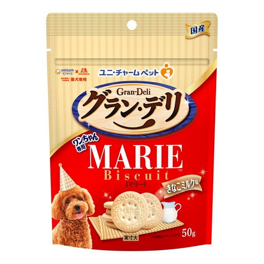 <a href="https://www.qoo10.jp/gmkt.inc/Search/brand.aspx?brandno=18151" target="_blank" class="title_brand" id="btn_brand" title="ユニ・チャーム">ユニ・チャーム</a>グランデリ ワンちゃん専用マリービスケット きなこミルク味50g
