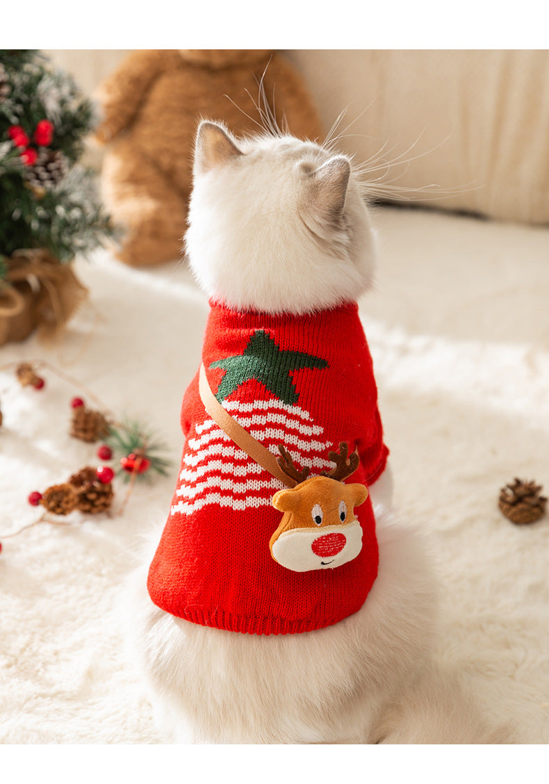 猫クリスマスお祭り秋冬ヘラジカクロスボディニットジャンパー犬暖かいハロウィンペット服