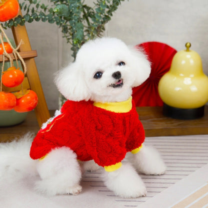 人気犬の服ペットの服小型犬猫は秋と冬に着用することができます暖かく快適な新年獅子舞フリースジャケット
