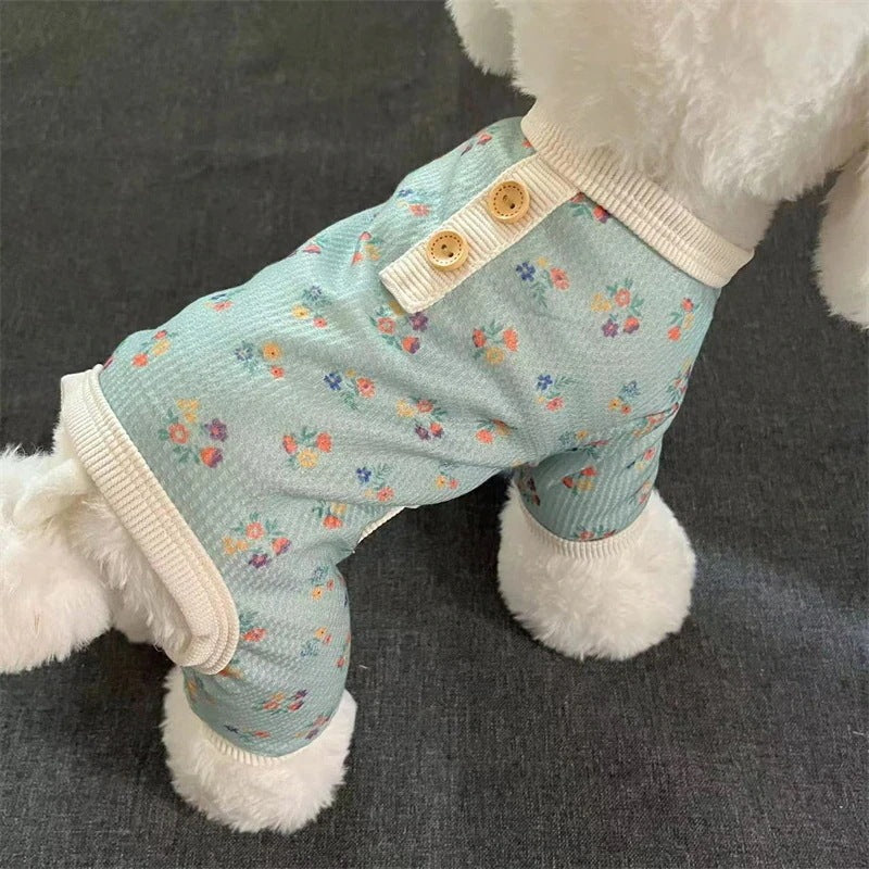 [犬 服]犬 洋服 ins人気商品 ペット花柄4本足の服小型犬春夏秋犬ホーム底上げ寝間着