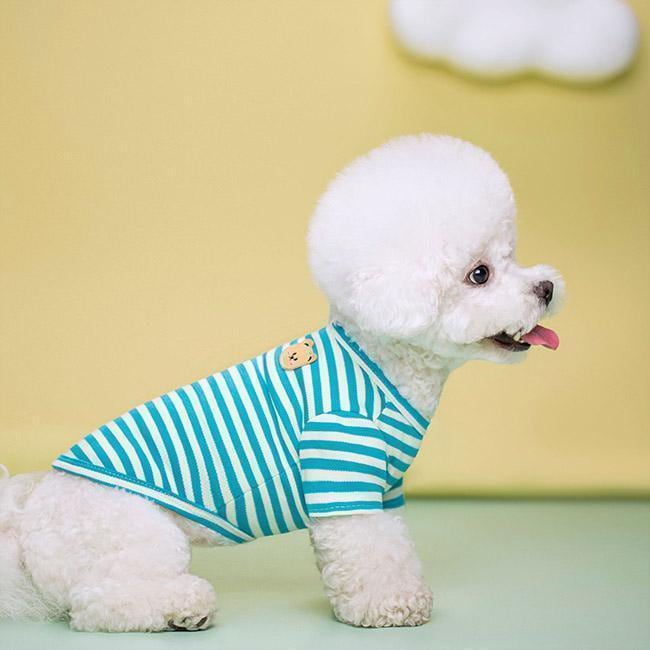 ペット服 Tシャツ 犬用 半袖 クマ ストライプ柄 配色 軽量 通気性 柔らかい 可愛い 新品 大人気 着せやすい 抜け毛対策 汚れ防止 冷え対策 春夏