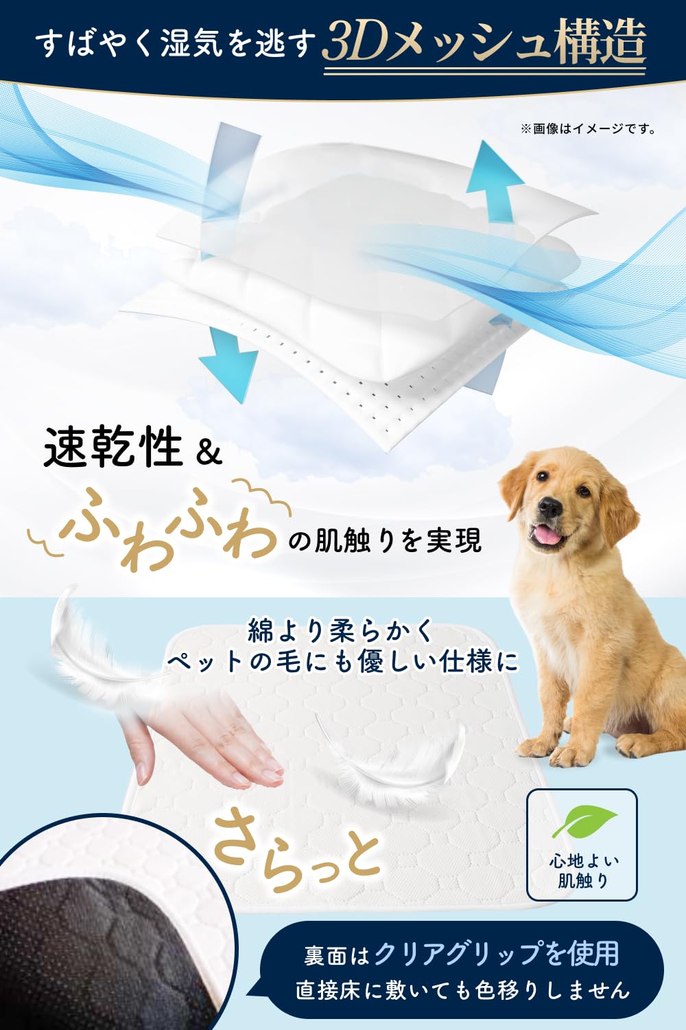 【瞬間吸水モデル × 動物看護師と開発】洗えるペットシーツ 2枚入り 犬猫兼用 速乾3Dメッシュ 再利用可能犬用トレーニングパッド [厚労省が安全性を認めた銀イオンによる抗菌・防カビ加工] (XL (