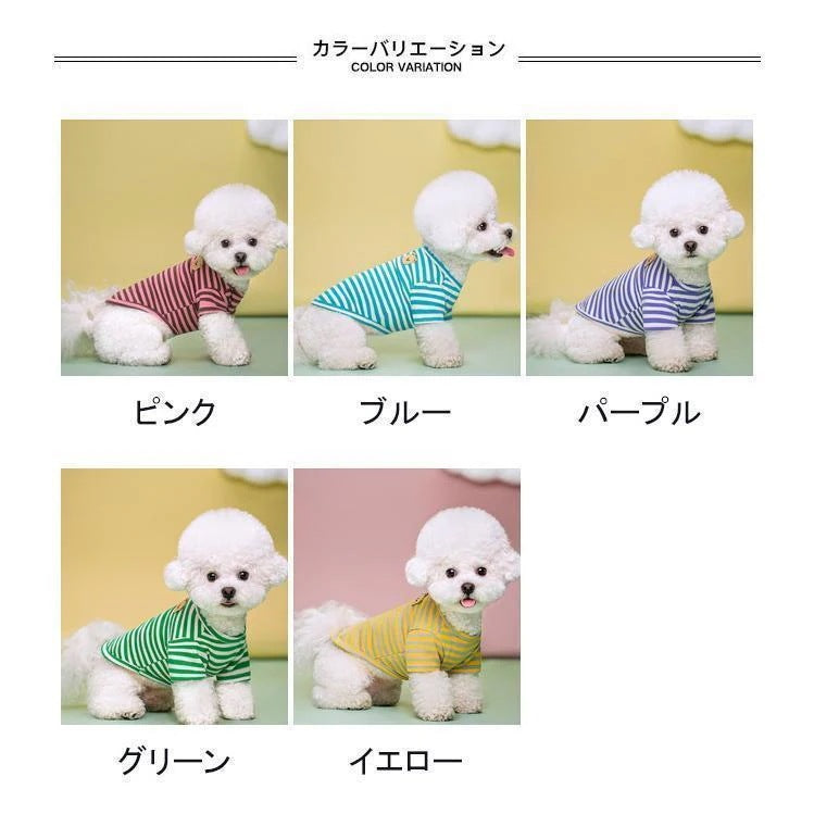 ペット服 Tシャツ 犬用 半袖 クマ ストライプ柄 配色 軽量 通気性 柔らかい 可愛い 新品 大人気 着せやすい 抜け毛対策 汚れ防止 冷え対策 春夏
