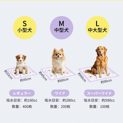 <a href="https://www.qoo10.jp/gmkt.inc/Search/brand.aspx?brandno=109151" target="_blank" class="title_brand" id="btn_brand" title="Honeycare">Honeycare</a>ペットシーツ 薄型 うす型 横漏れ防止 ペットシート犬猫 サイズ選択可 レギュラー400枚 ワイド200枚 スーパーワイド100枚