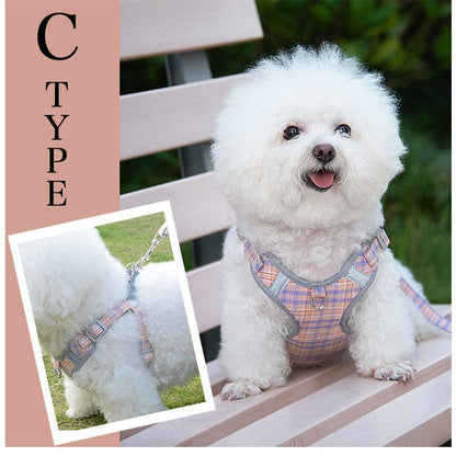 犬 カラフル チェック 猫 リード付 服 ハーネス 胴輪 ドッグ ウェアハーネス キャット ペット