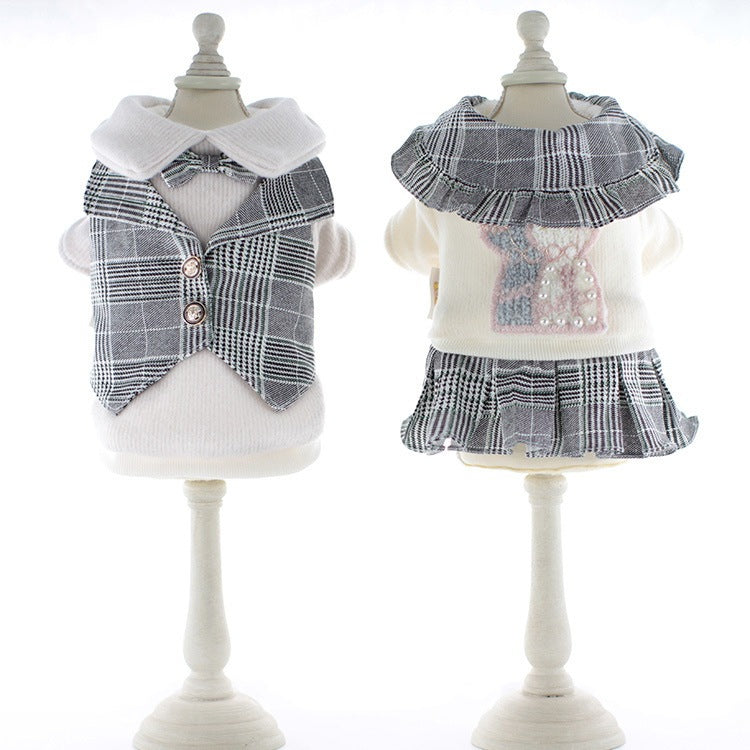 犬服ペット犬冬カレッジスタイルスーツ猫スカートテディビションプードル冬服新品！