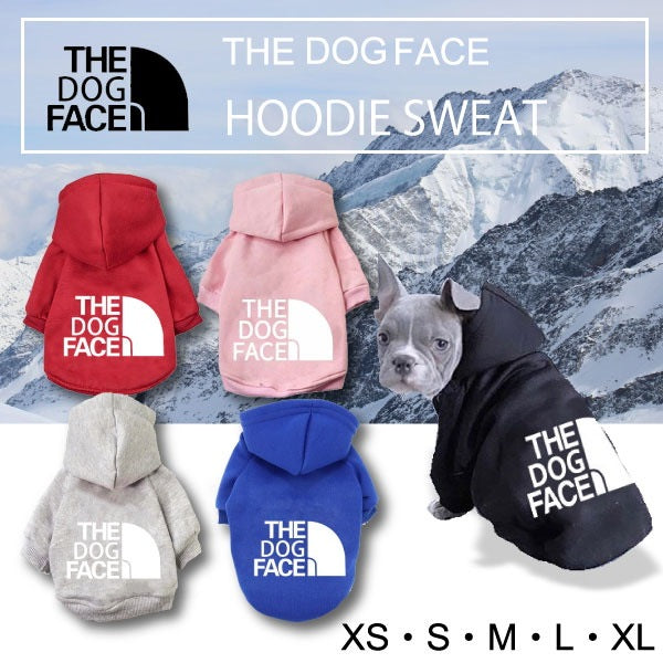 ドッグフェイス パーカー 犬 冬服 ドッグウェア パロディ 犬用 長袖 トイプードル 柴犬 スウェット トレーナー スポーティ かっこいい 散歩 お出かけ ペットウェア おしゃれ