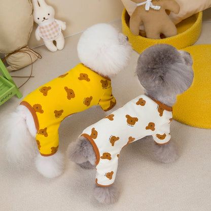 ペット用品 犬の服 猫 小型犬 服 快適 ストレッチ 4色 プリント クマ 四足 部屋着
