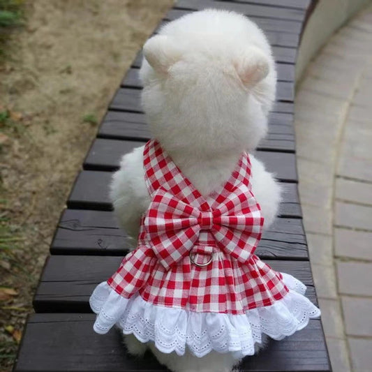品質いいな新品 ペット 服 安い 犬 春 夏 秋 ギンガム チェック フリル ワンピース かわいい 可愛い ハイブランド 猫 ドッグウェア
