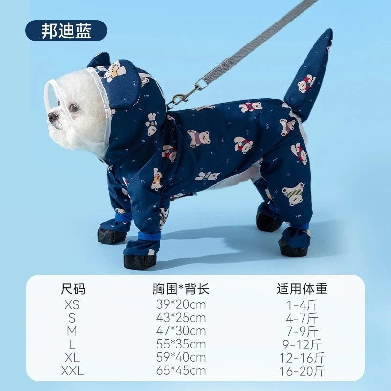 ペット服 牽引可能な子犬のレインコート防水ペット雨の日の服