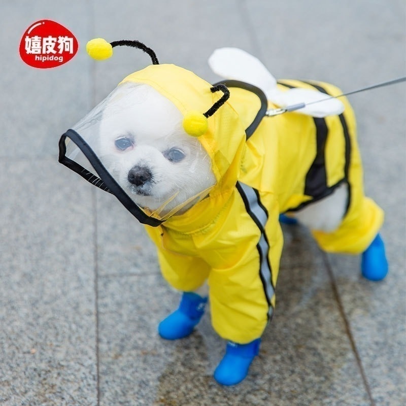 ペット服 牽引可能な子犬のレインコート防水ペット雨の日の服