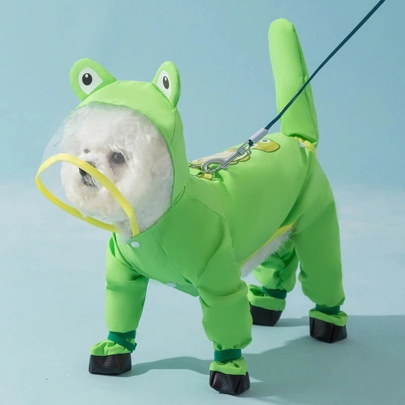 ペット服 牽引可能な子犬のレインコート防水ペット雨の日の服