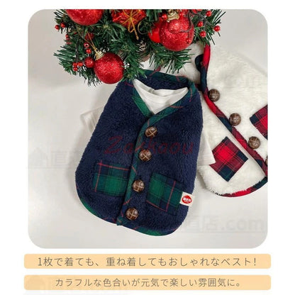 犬の服 可愛いマフラー付き 小中型犬服 両面 ボア チョッキ ボアベスト もこもこ犬ベスト ジャケット 重ね着 パーカー ドッグウェア ペット冬服 暖かい