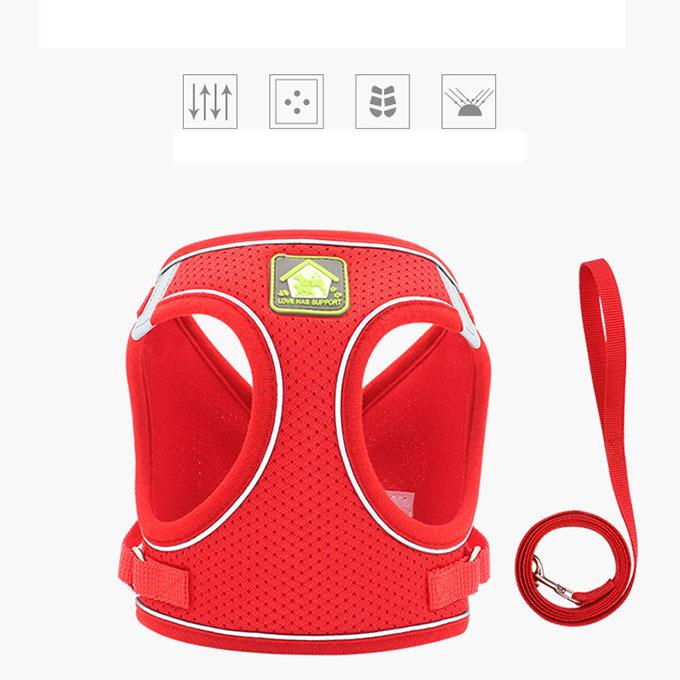 犬ウェアハーネス リードセット ネコ ワンちゃん 大人気 上品 全サイズ リードメッシュハーネス 愛犬 反射板 散歩 安心 マジックテープ
