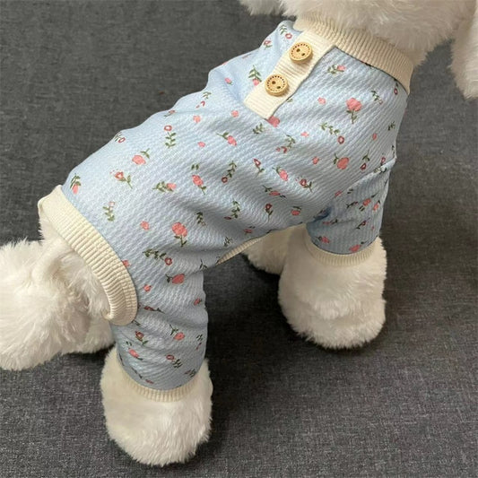 [犬 服]犬 洋服 ins人気商品 ペット花柄4本足の服小型犬春夏秋犬ホーム底上げ寝間着