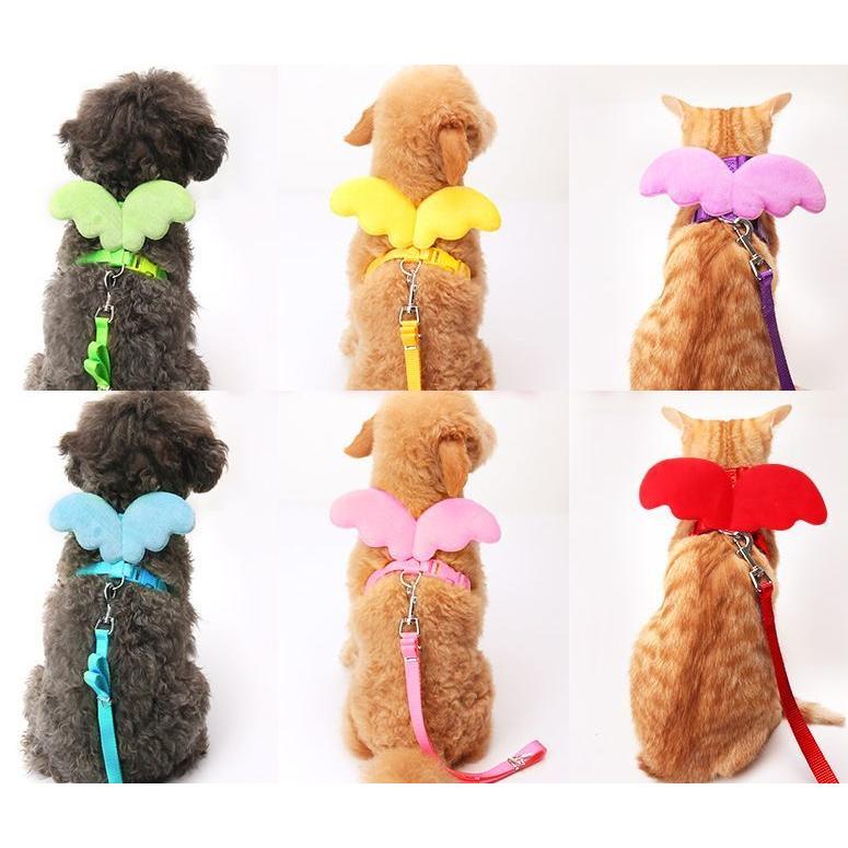 工ガ割-ハーネス リード 2点セット 犬用 ペットグッズ 天使の羽 胴輪 散歩紐 ワンタッチバックル 長さ調節可能 犬用品 犬グッズ 猫 ネコ 超小型犬 小型