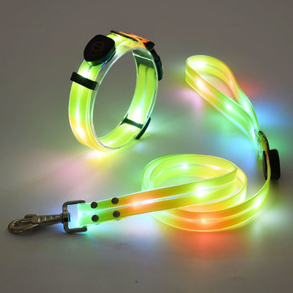 【送料無料】犬 リードセット 光る ペット用 首輪 リード LED光るリード 光る首輪 光るリード　USB充電式 サイズ調整可能 リード長さ120cm 夜間散歩 柔らかい 無臭 夜散歩ライト 軽量 対