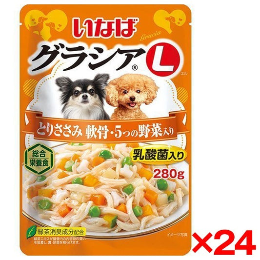 <a href="https://www.qoo10.jp/gmkt.inc/Search/brand.aspx?brandno=77771" target="_blank" class="title_brand" id="btn_brand" title="いなばペットフード">いなばペットフード</a>【24個セット】 グラシアL とりささみ 軟骨5つの野菜入り 280g
