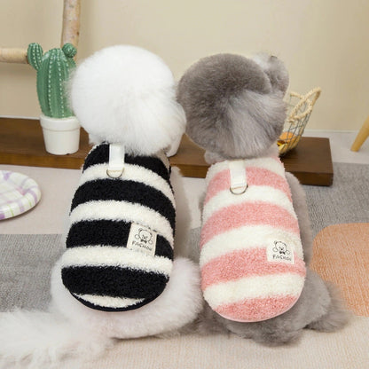本日の限定商品犬の服ペット服小型犬や猫が着ることができる秋と冬の暖かく快適な大きなストライプフリースのベスト