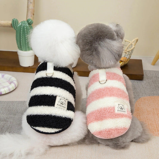 本日の限定商品犬の服ペット服小型犬や猫が着ることができる秋と冬の暖かく快適な大きなストライプフリースのベスト
