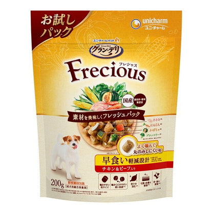 <a href="https://www.qoo10.jp/gmkt.inc/Search/brand.aspx?brandno=18151" target="_blank" class="title_brand" id="btn_brand" title="ユニ・チャーム">ユニ・チャーム</a>グランデリ Frecious 早食い軽減設計 チキン&ビーフ入り 200g