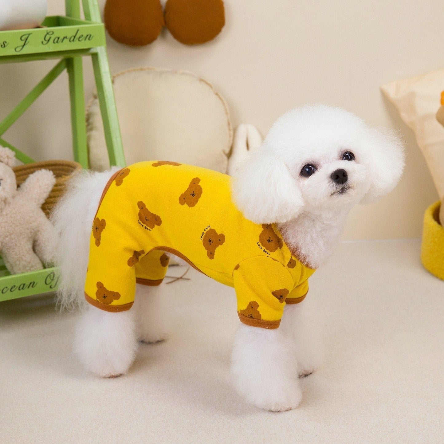 ペット用品 犬の服 猫 小型犬 服 快適 ストレッチ 4色 プリント クマ 四足 部屋着