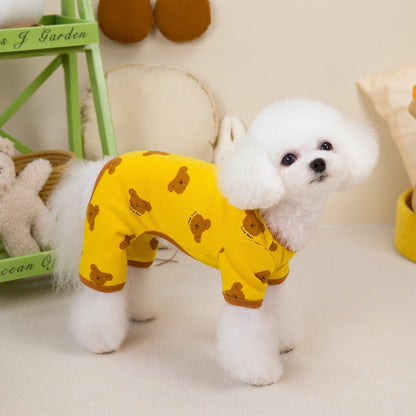 ペット用品 犬の服 猫 小型犬 服 快適 ストレッチ 4色 プリント クマ 四足 部屋着