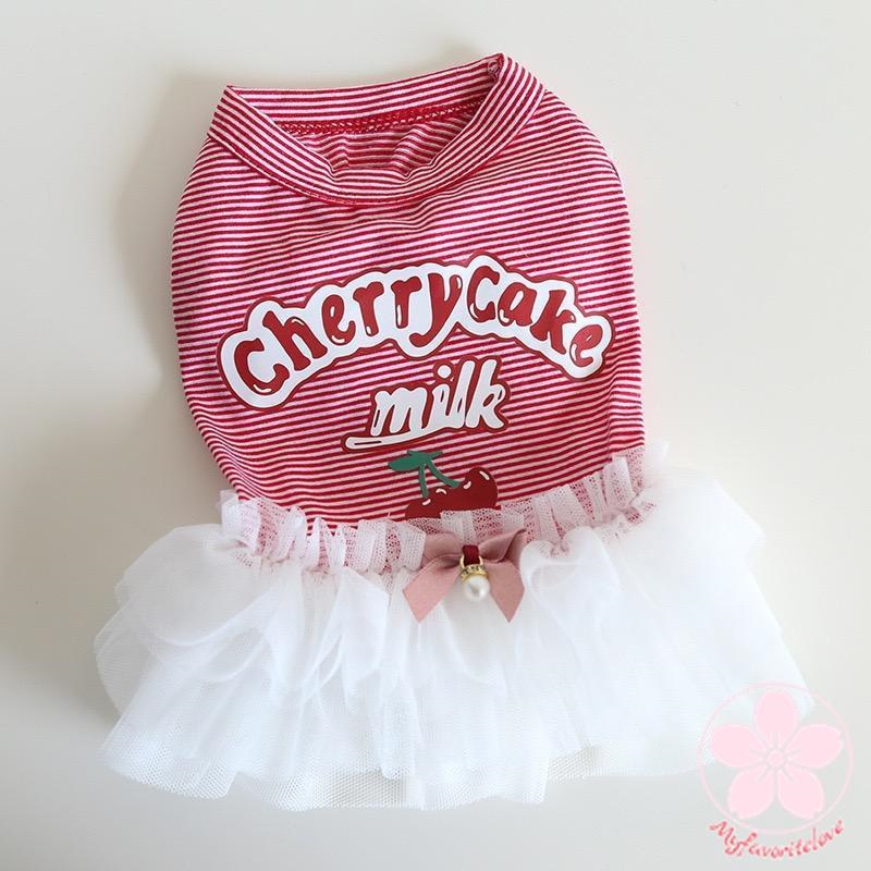 新入庫 ペット 服 安い 犬 春 夏 秋 さくらんぼ 柄 ボーダー タンクトップ ワンピース かわいい 可愛い ハイブランド 猫 ドッグウェア