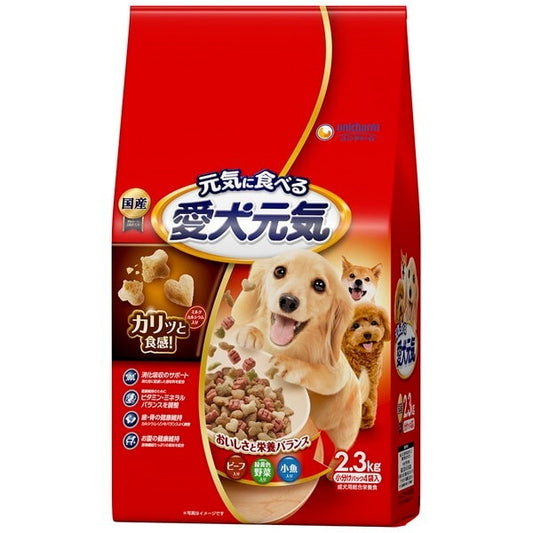 <a href="https://www.qoo10.jp/gmkt.inc/Search/brand.aspx?brandno=18151" target="_blank" class="title_brand" id="btn_brand" title="ユニ・チャーム">ユニ・チャーム</a>愛犬元気 全成長段階用 ビーフ緑黄色野菜小魚入り 2.3kg