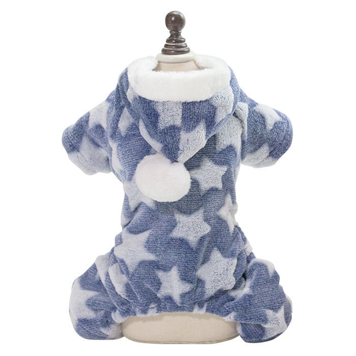 [赤字販売*3日間発送]ドッグウェア 犬服 カバーオール パーカー 星柄 フード付き つなぎ ロンパース パジャマ 星模様 スター 部屋着 オールインワン 冬 冬用