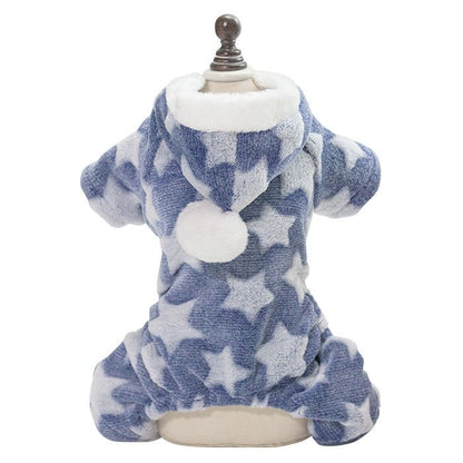 [赤字販売*3日間発送]ドッグウェア 犬服 カバーオール パーカー 星柄 フード付き つなぎ ロンパース パジャマ 星模様 スター 部屋着 オールインワン 冬 冬用