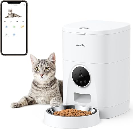 自動給餌器 猫犬対応 300万高画素カメラ付き 4L大容量 音声録音録画可 スマート自動餌やり機 アプリ操作 1080Pより高精細2Kペットカメラ 1日5食 タイマー式自動餌遣り器 ステンレスボウル
