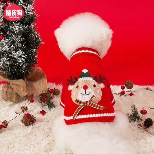 秋と冬犬エルククリスマスお祝いセーター小型および中型犬猫ペット服新年服 ペット服