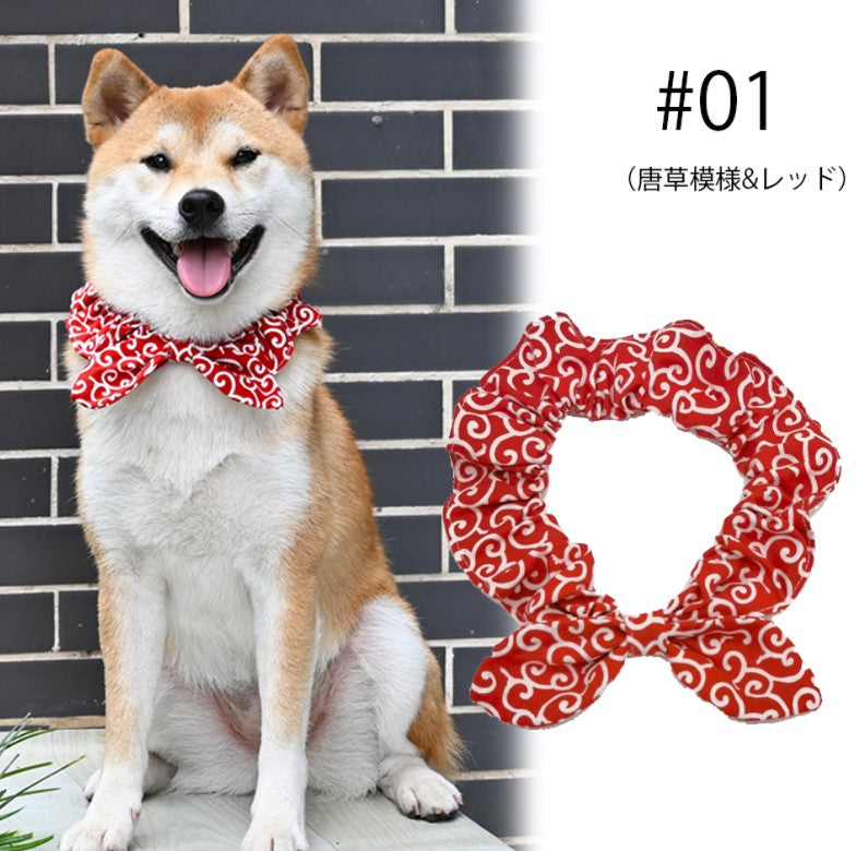 人気商品 ペットグッズ 犬 唐草模様 アクセサリー リボン風 首に通すだけの手軽しゃれ！犬猫兼用 スカーフ 首輪 犬用 猫用 小型犬 中型犬 和柄 ネック バンダナ 風呂敷首巻 かわいい ペットグッズ