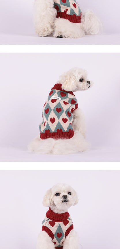 工ガ割-ペットニット新作 ペット服　犬猫服　快適で可愛い ハートノースリーブセーター厚手保温の子犬服中型犬ペット服