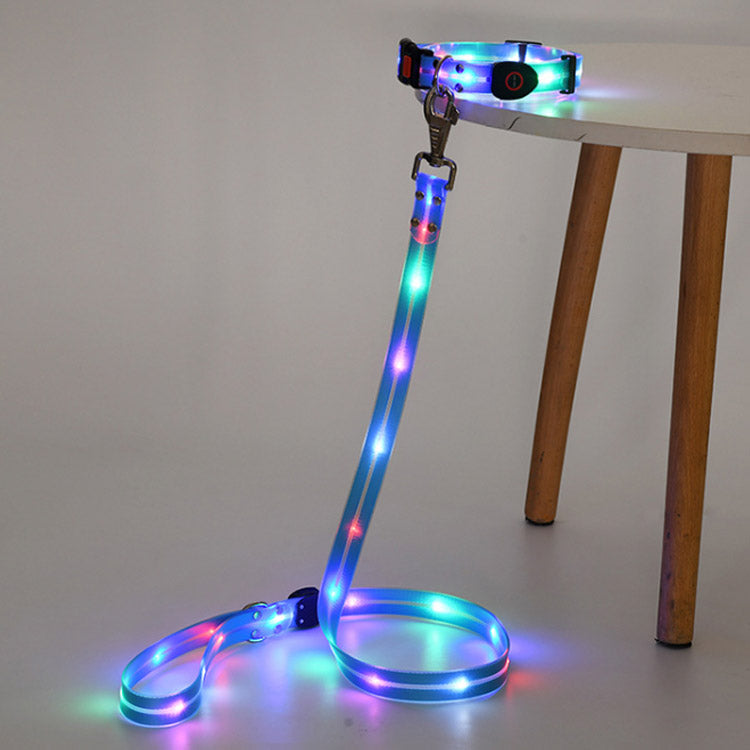 犬 リードセット 光る ペット用 首輪 リード LED光るリード 光る首輪 光るリード　USB充電式 サイズ調整可能 リード長さ120cm 夜間散歩 柔らかい 無臭 夜散歩ライト 軽量 安全対策 視認
