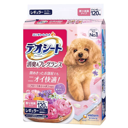 <a href="https://www.qoo10.jp/gmkt.inc/Search/brand.aspx?brandno=18151" target="_blank" class="title_brand" id="btn_brand" title="ユニ・チャーム">ユニ・チャーム</a>デオシート 消臭＆フレグランス フローラルシャボンの香り レギュラー 120枚 犬用 ペット用品