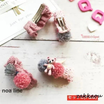 [運送免除][7月新品]ヘアピン 子供 キッズ 犬 ヘアクリップ ペット 子供 ヘアーアクセサリー 髪飾り 犬の髪留め 2点セット ボア ポンポン クマちゃん